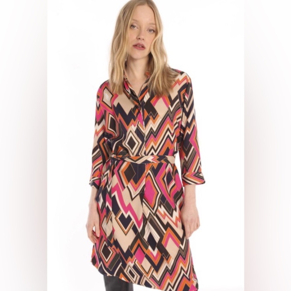 Vilagallo Pink and Black Geometric Dress New